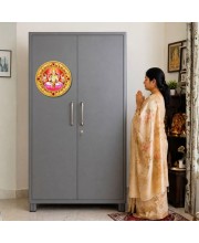 Goddess Lakshmi Fridge Magnet Wooden | Glossy Sublimation Print | 4x4 Inch | Strong Magnet Back | Decorative Magnet for Fridge, Almirah & Temple Decor (F23762)