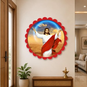 Lord Jesus Wall Hanging Photo Frame | 8 Inch Round Floral Design With Golden Hanging Chain | Decorative Religious Wall Decor For Home, Office, Temple & Pooja Room (F21898) Lord Jesus Wall Hanging Photo Frame | 8 Inch Round Floral Design With Golden Hanging Chain | Decorative Religious Wall Decor For Home, Office, Temple & Pooja Room (F21898)
