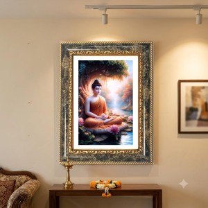 Buddha Meditation Decorative Photo Frame With White Mount | Premium Wall & Tabletop Picture Frame | Home, Office & Temple Decoration | 8x12 Inch (Pack Of 1) (F32992)