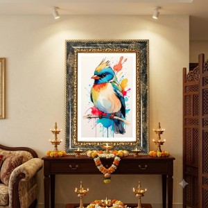 Vibrant Bird Painting Decorative Photo Frame With White Mount | Premium Wall & Tabletop Picture Frame | Home, Office & Temple Decoration | 8x12 Inch (Pack Of 1) (F32368)