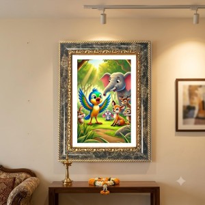 Vibrant Jungle Animal Scene. Decorative Photo Frame With White Mount | Premium Wall & Tabletop Picture Frame | Home, Office & Temple Decoration | 8x12 Inch (Pack Of 1) (F32686)