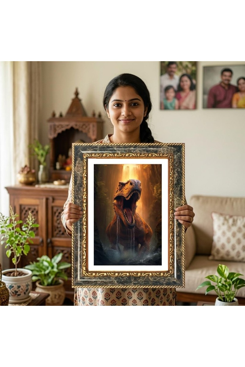 Tyrannosaurus Rex Decorative Photo Frame With White Mount | Premium Wall & Tabletop Picture Frame | Home, Office & Temple Decoration | 8x12 Inch (Pack Of 1) (F31536)