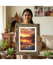 Tranquil Sunrise Scene Decorative Photo Frame With White Mount | Premium Wall & Tabletop Picture Frame | Home, Office & Temple Decoration | 10x14 Inch (Pack Of 1) (F31138)