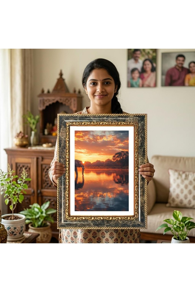 Tranquil Sunrise Scene Decorative Photo Frame With White Mount | Premium Wall & Tabletop Picture Frame | Home, Office & Temple Decoration | 10x14 Inch (Pack Of 1) (F31138)