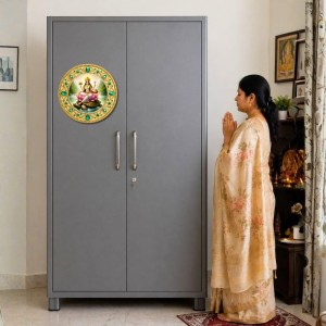 Goddess Yamuna Fridge Magnet Wooden | Glossy Sublimation Print | 4x4 Inch | Strong Magnet Back | Decorative Magnet for Fridge, Almirah & Temple Decor (F23761)