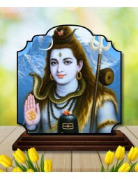 Car Dashboard/Table Top Lord Shiva Wooden Rectangle Photo Stand 3x4 Inches, Compact & Stylish Spiritual Display for Car, Home & Office (Pack of 1) (F22219)