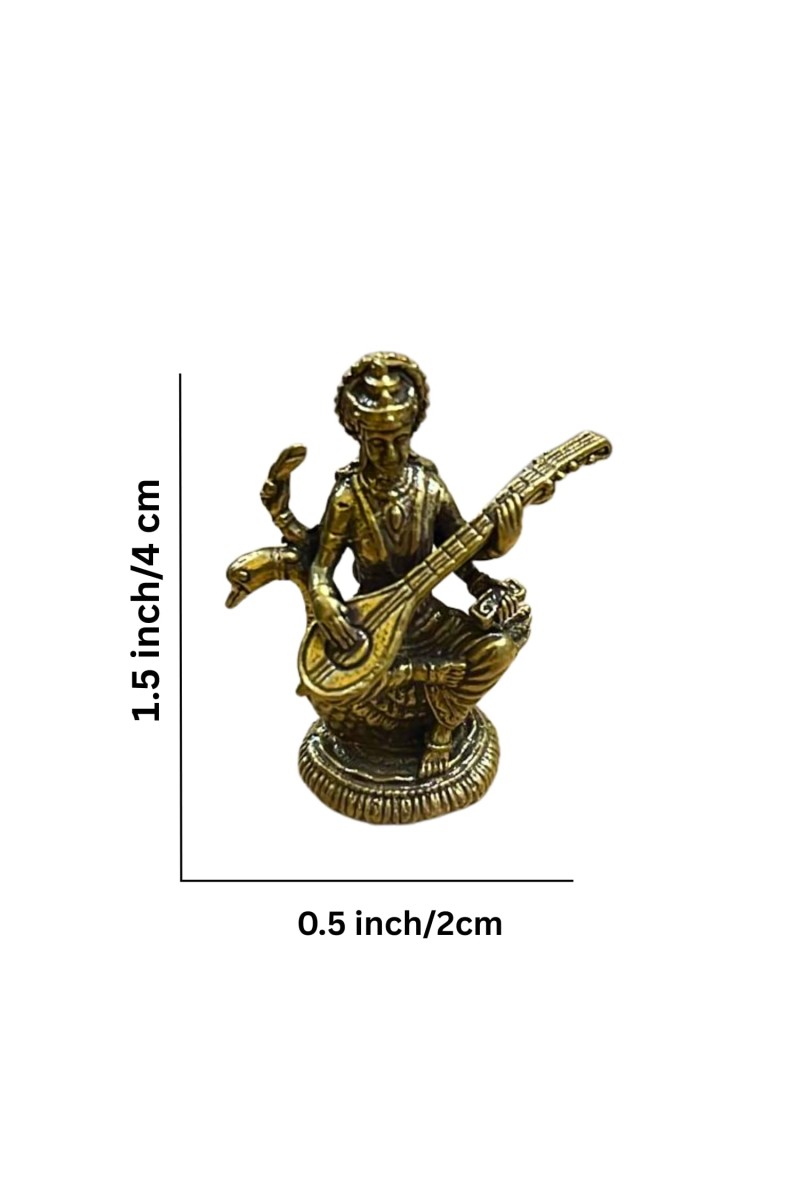 Mini Brass Murti Idol for Home DÃ©cor & Meditation | Handmade Antique Finish Brass Statue for Pooja Room, Office Desk & Spiritual Gift | Small Decorative Showpiece (Swaraswati)