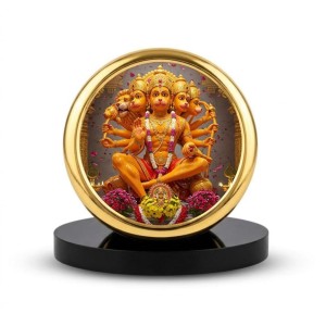 Car Dashboard/Table Top Panchmukhi Hanuman Metal Golden Photo Stand 2x2 Inches, Compact & Stylish Spiritual Display For Car, Home & Office (Pack Of 1) (F24711)