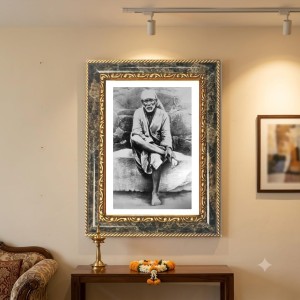 Sai Baba Decorative Photo Frame With White Mount | Premium Wall & Tabletop Picture Frame | Home, Office & Temple Decoration | 8x12 Inch (Pack Of 1) (F32505)