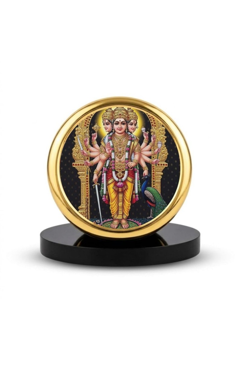 Car Dashboard/Table Top Lord Murugann Metal Golden Photo Stand 2x2 Inches, Compact & Stylish Spiritual Display For Car, Home & Office (Pack Of 1) (F24716)