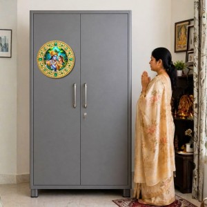Lord Krishna and Radhaa Fridge Magnet Wooden | Glossy Sublimation Print | 4x4 Inch | Strong Magnet Back | Decorative Magnet for Fridge, Almirah & Temple Decor (F23699)