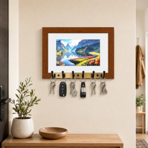 Decorative Wooden Photo Frame Key Hanger With Nature Picture, 12 X 8 Inch Wall Key Holder, 10 X 6 Inch Glossy Photo Frame, 6 Metal Hooks, Home Entrance Decor, Made In India (F38706) Decorative Wooden Photo Frame Key Hanger With Nature Picture, 12 X 8 Inch Wall Key Holder, 10 X 6 Inch Glossy Photo Frame, 6 Metal Hooks, Home Entrance Decor, Made In India (F38706)