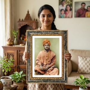 Swami Vivekananda Decorative Photo Frame With White Mount | Premium Wall & Tabletop Picture Frame | Home, Office & Temple Decoration | 8x12 Inch (Pack Of 1) (F32486)