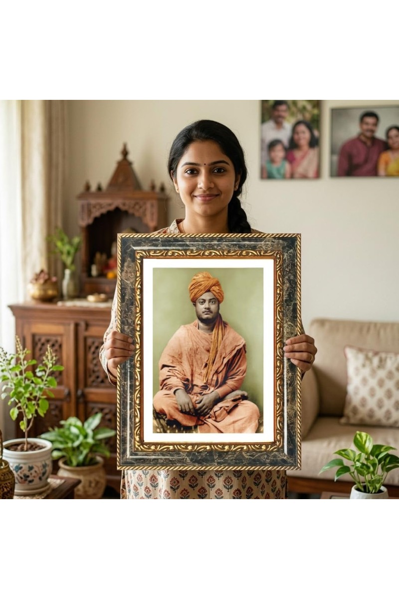 Swami Vivekananda Decorative Photo Frame With White Mount | Premium Wall & Tabletop Picture Frame | Home, Office & Temple Decoration | 8x12 Inch (Pack Of 1) (F32486)
