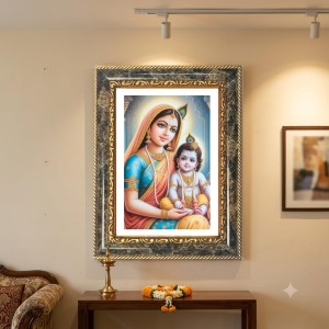 Yashoda And Krishna Decorative Photo Frame With White Mount | Premium Wall & Tabletop Picture Frame | Home, Office & Temple Decoration | 10x14 Inch (Pack Of 1) (F33211)