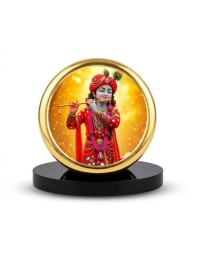 Car Dashboard/Table Top Lord Krishna Metal Golden Photo Stand 2x2 Inches, Compact & Stylish Spiritual Display For Car, Home & Office (Pack Of 1) (F24799)