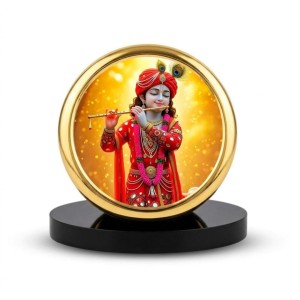 Car Dashboard/Table Top Lord Krishna Metal Golden Photo Stand 2x2 Inches, Compact & Stylish Spiritual Display For Car, Home & Office (Pack Of 1) (F24799)