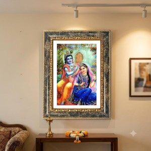 Radhaa Krishna Decorative Photo Frame With White Mount | Premium Wall & Tabletop Picture Frame | Home, Office & Temple Decoration | 8x12 Inch (Pack Of 1) (F33000)