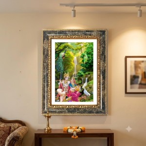 Radhaa And Krishna Decorative Photo Frame With White Mount | Premium Wall & Tabletop Picture Frame | Home, Office & Temple Decoration | 8x12 Inch (Pack Of 1) (F33193)