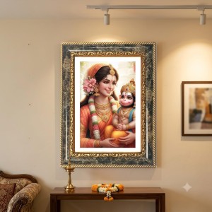 Hanuman Decorative Photo Frame With White Mount | Premium Wall & Tabletop Picture Frame | Home, Office & Temple Decoration | 10x14 Inch (Pack Of 1) (F31584)