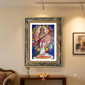 Saraswati Decorative Photo Frame With White Mount | Premium Wall & Tabletop Picture Frame | Home, Office & Temple Decoration | 10x14 Inch (Pack Of 1) (F32607)