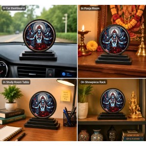 Car Dashboard Wooden Kali Goddess Showpiece | 4 X 4.5 Inch Sublimation Printed Decorative Stand | 4 Mm MDF | Home Decor | Made in India (F33653)