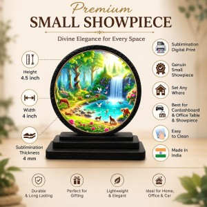 Car Dashboard Wooden Forest Landscape Showpiece | 4 X 4.5 Inch Sublimation Printed Decorative Stand | 4 Mm MDF | Home Decor | Made in India (F33626)