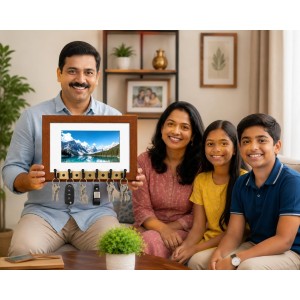 Decorative Wooden Photo Frame Key Hanger With Nature Picture, 12 X 8 Inch Wall Key Holder, 10 X 6 Inch Glossy Photo Frame, 6 Metal Hooks, Home Entrance Decor, Made In India (F38839) Decorative Wooden Photo Frame Key Hanger With Nature Picture, 12 X 8 Inch Wall Key Holder, 10 X 6 Inch Glossy Photo Frame, 6 Metal Hooks, Home Entrance Decor, Made In India (F38839)