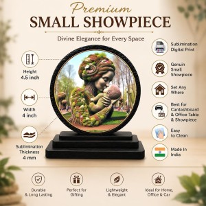 Car Dashboard Wooden Mother Nature Kissing Nature Child Showpiece | 4 X 4.5 Inch Sublimation Printed Decorative Stand | 4 Mm MDF | Home Decor | Made in India (F33310)