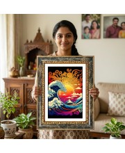 The Great Wave Off Kanagawa Decorative Photo Frame With White Mount | Premium Wall & Tabletop Picture Frame | Home, Office & Temple Decoration | 8x12 Inch (Pack Of 1) (F31624)