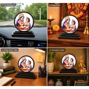 Car Dashboard Wooden Showpiece Goddess Yashoda and Bal Krishna | 4 X 4.5 Inch Sublimation Printed Decorative Stand | 4 Mm MDF | Home Decor | Made in India (F33241)