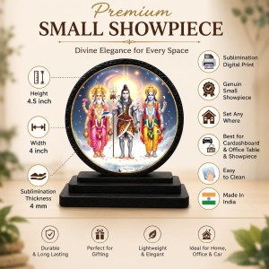 Car Dashboard Wooden Lord Shiva, Vishnu, and Brahma Showpiece | 4 X 4.5 Inch Sublimation Printed Decorative Stand | 4 Mm MDF | Home Decor | Made in India (F33571)