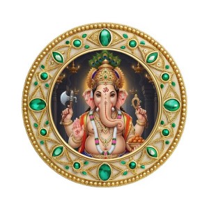 Lord Ganeshaa Fridge Magnet Wooden | Glossy Sublimation Print | 4x4 Inch | Strong Magnet Back | Decorative Magnet for Fridge, Almirah & Temple Decor (F23742)