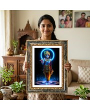 Sri Krishna Decorative Photo Frame With White Mount | Premium Wall & Tabletop Picture Frame | Home, Office & Temple Decoration | 10x14 Inch (Pack Of 1) (F33093)