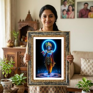 Sri Krishna Decorative Photo Frame With White Mount | Premium Wall & Tabletop Picture Frame | Home, Office & Temple Decoration | 8x12 Inch (Pack Of 1) (F33093) Sri Krishna Decorative Photo Frame With White Mount | Premium Wall & Tabletop Picture Frame | Home, Office & Temple Decoration | 8x12 Inch (Pack Of 1) (F33093)