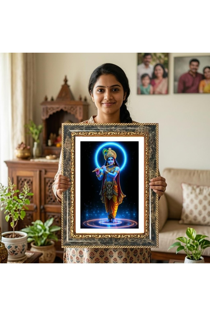 Sri Krishna Decorative Photo Frame With White Mount | Premium Wall & Tabletop Picture Frame | Home, Office & Temple Decoration | 8x12 Inch (Pack Of 1) (F33093)