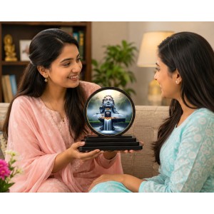Car Dashboard Wooden Lord Shiva Showpiece | 4 X 4.5 Inch Sublimation Printed Decorative Stand | 4 Mm MDF | Home Decor | Made in India (F33670)