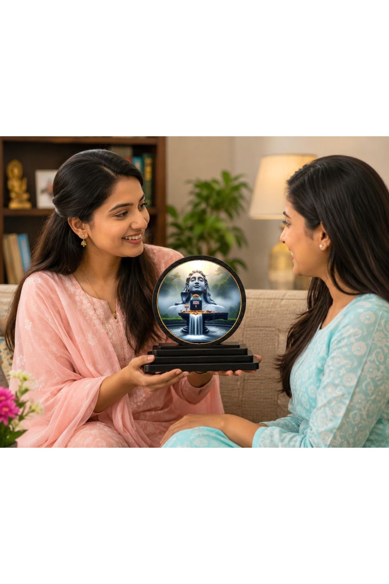 Car Dashboard Wooden Lord Shiva Showpiece | 4 X 4.5 Inch Sublimation Printed Decorative Stand | 4 Mm MDF | Home Decor | Made in India (F33670)