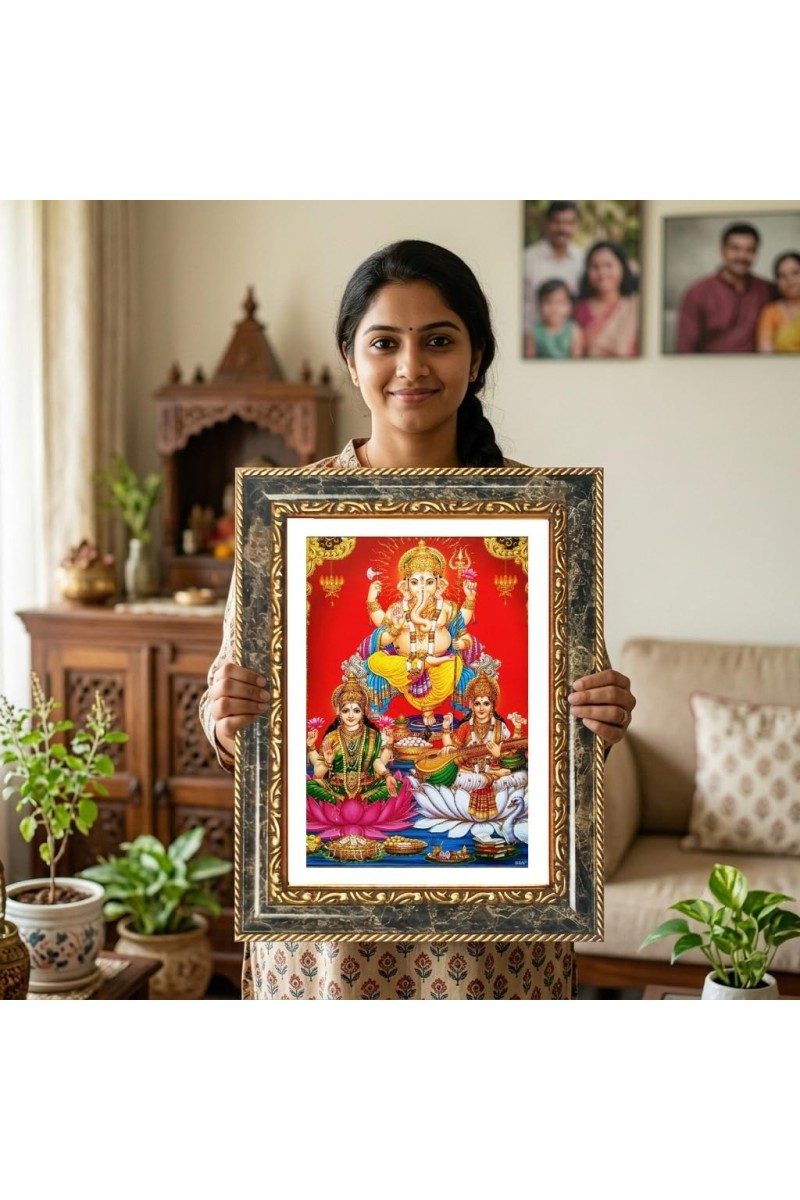 Woman Holding A Diya. Decorative Photo Frame With White Mount | Premium Wall & Tabletop Picture Frame | Home, Office & Temple Decoration | 12x16 Inch (Pack Of 1) (F33148)