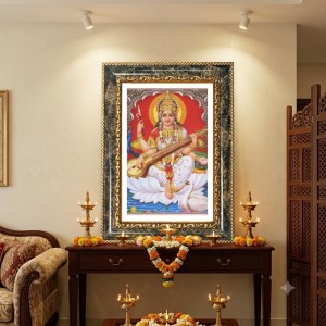 Saraswati Decorative Photo Frame With White Mount | Premium Wall & Tabletop Picture Frame | Home, Office & Temple Decoration | 10x14 Inch (Pack Of 1) (F32665)