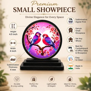 Car Dashboard Wooden Pink and Purple Birds Showpiece | 4 X 4.5 Inch Sublimation Printed Decorative Stand | 4 Mm MDF | Home Decor | Made in India (F33506)