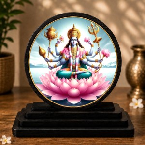 Car Dashboard Wooden Lord Vishnu Showpiece | 4 X 4.5 Inch Sublimation Printed Decorative Stand | 4 Mm MDF | Home Decor | Made in India (F33357)