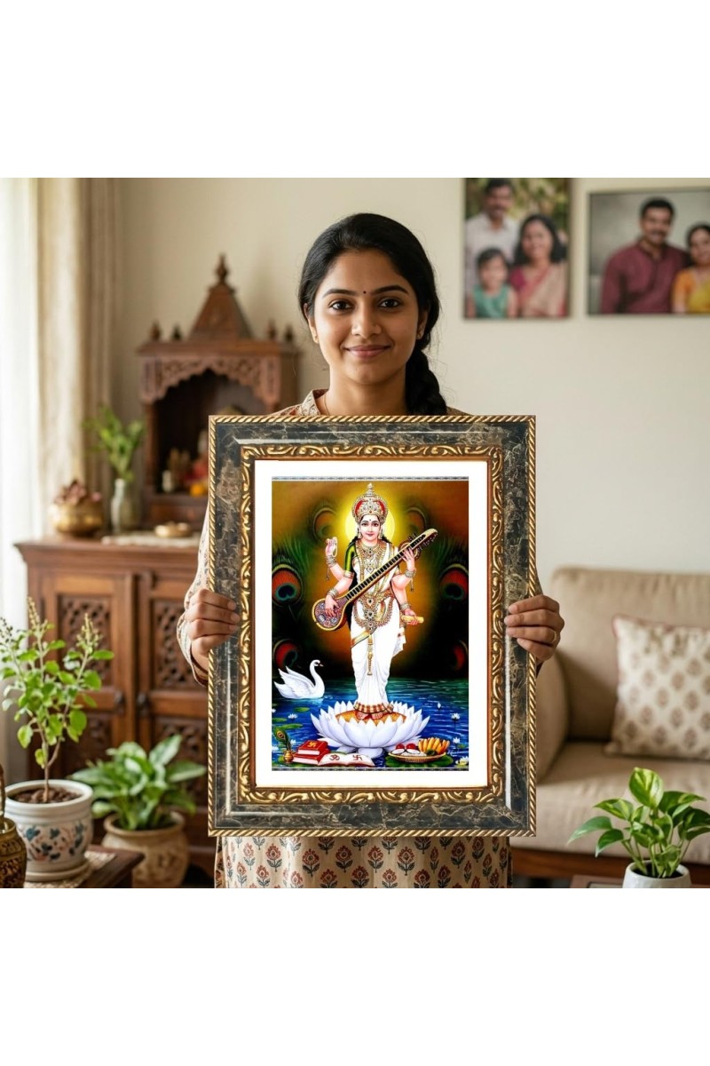 Saraswati Decorative Photo Frame With White Mount | Premium Wall & Tabletop Picture Frame | Home, Office & Temple Decoration | 10x14 Inch (Pack Of 1) (F31528)