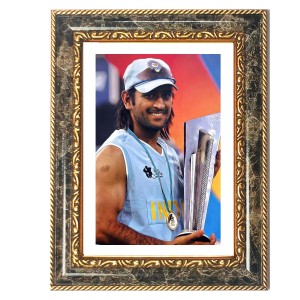 MS Dhoni Decorative Photo Frame With White Mount | Premium Wall & Tabletop Picture Frame | Home, Office & Temple Decoration | 10x14 Inch (Pack Of 1) (F31512)