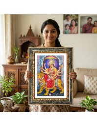 Goddess Durga Decorative Photo Frame With White Mount | Premium Wall & Tabletop Picture Frame | Home, Office & Temple Decoration | 10x14 Inch (Pack Of 1) (F33015)