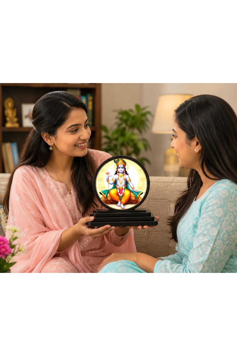 Car Dashboard Wooden Lord Dhanvantari Showpiece | 4 X 4.5 Inch Sublimation Printed Decorative Stand | 4 Mm MDF | Home Decor | Made in India (F33248)