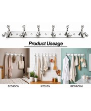 6 Hook Wall Mounted Coat & Towel Hanger Rack |Stainless Steel Clothes Hook Rail | Multipurpose Organizer for Bathroom, Kitchen, Bedroom & Entryway | Rust Resistant | Includes 5 Mounting Screws