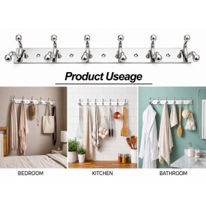 6 Hook Wall Mounted Coat & Towel Hanger Rack |Stainless Steel Clothes Hook Rail | Multipurpose Organizer for Bathroom, Kitchen, Bedroom & Entryway | Rust Resistant | Includes 5 Mounting Screws
