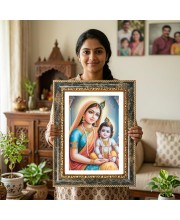 Yashoda And Krishna Decorative Photo Frame With White Mount | Premium Wall & Tabletop Picture Frame | Home, Office & Temple Decoration | 10x14 Inch (Pack Of 1) (F33211)