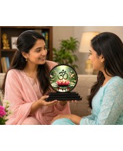 Car Dashboard Wooden Om Symbol Showpiece | 4 X 4.5 Inch Sublimation Printed Decorative Stand | 4 Mm MDF | Home Decor | Made in India (F33282)